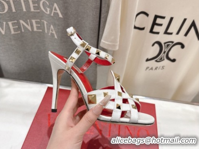 Purchase Valentino Studdy Heel Sandals 9.5cm in Calfskin Leather White 0224040