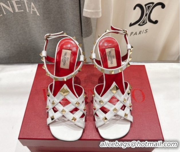 Purchase Valentino Studdy Heel Sandals 9.5cm in Calfskin Leather White 0224040
