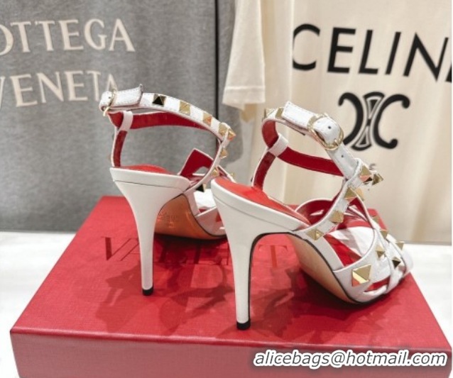 Purchase Valentino Studdy Heel Sandals 9.5cm in Calfskin Leather White 0224040