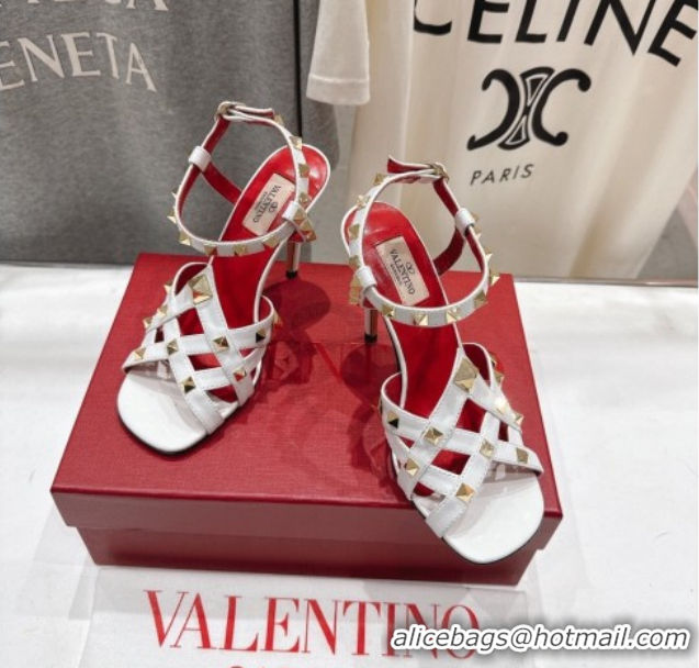 Purchase Valentino Studdy Heel Sandals 9.5cm in Calfskin Leather White 0224040