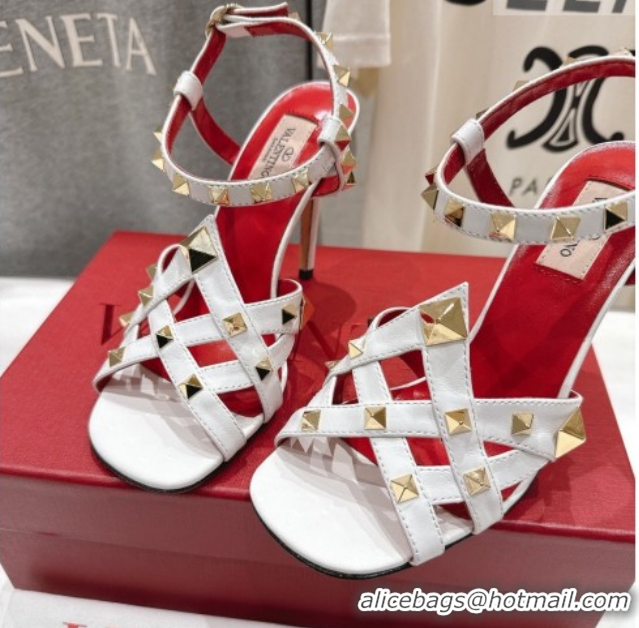 Purchase Valentino Studdy Heel Sandals 9.5cm in Calfskin Leather White 0224040