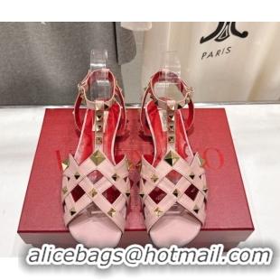 Best Grade Valentino Studdy Flat Sandals in Calfskin Leather Pink 0224041