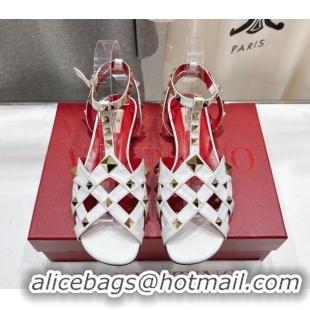 Most Popular Valentino Studdy Flat Sandals in Calfskin Leather White 0224044