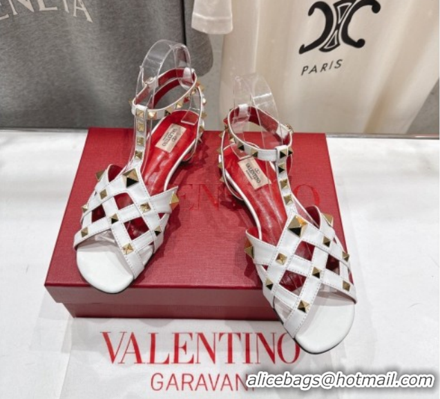 Most Popular Valentino Studdy Flat Sandals in Calfskin Leather White 0224044