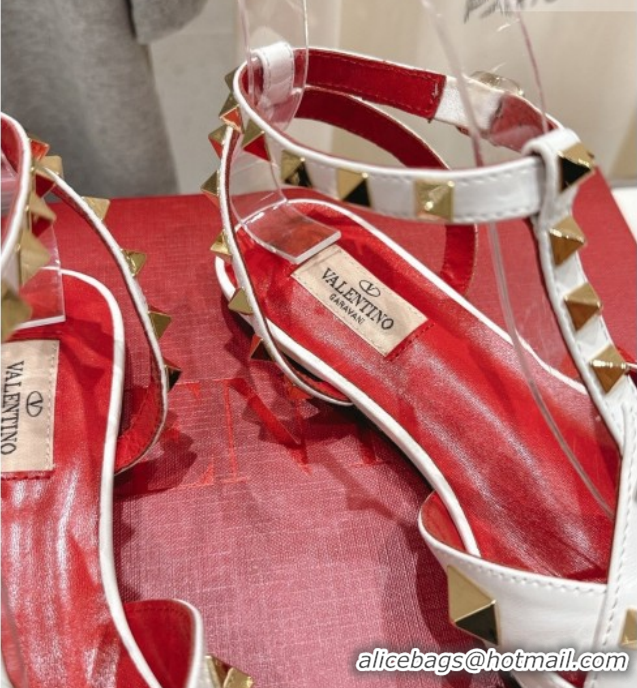 Most Popular Valentino Studdy Flat Sandals in Calfskin Leather White 0224044