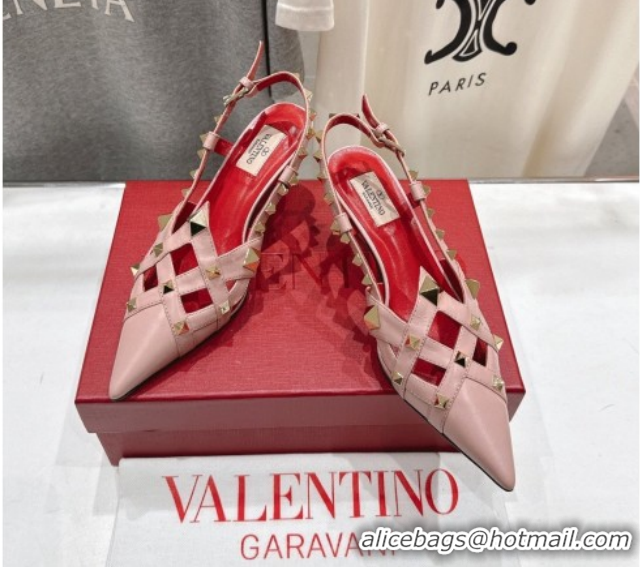 Unique Style Valentino Studdy Slingback Pumps 6.5cm in Calfskin Leather Pink 0224045