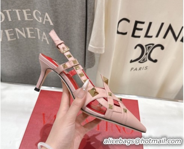 Unique Style Valentino Studdy Slingback Pumps 6.5cm in Calfskin Leather Pink 0224045