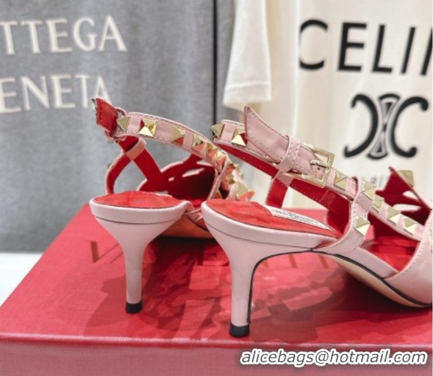 Unique Style Valentino Studdy Slingback Pumps 6.5cm in Calfskin Leather Pink 0224045