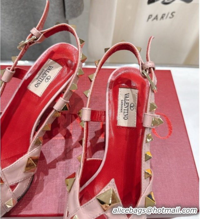 Unique Style Valentino Studdy Slingback Pumps 6.5cm in Calfskin Leather Pink 0224045