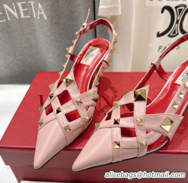 Unique Style Valentino Studdy Slingback Pumps 6.5cm in Calfskin Leather Pink 0224045