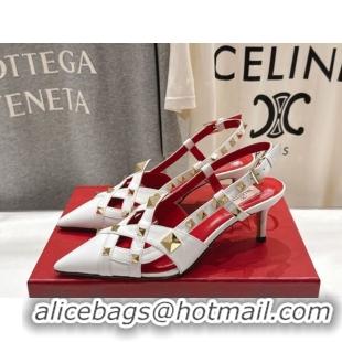 Charming Valentino Studdy Slingback Pumps 6.5cm in Calfskin Leather White 0224046