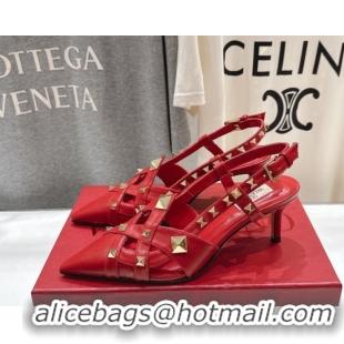 Sophisticated Valentino Studdy Slingback Pumps 6.5cm in Calfskin Leather Red 0224047