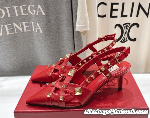 Sophisticated Valentino Studdy Slingback Pumps 6.5cm in Calfskin Leather Red 0224047