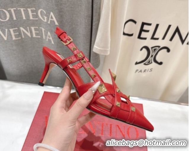 Sophisticated Valentino Studdy Slingback Pumps 6.5cm in Calfskin Leather Red 0224047