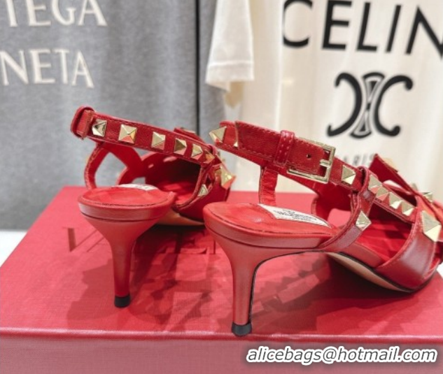 Sophisticated Valentino Studdy Slingback Pumps 6.5cm in Calfskin Leather Red 0224047