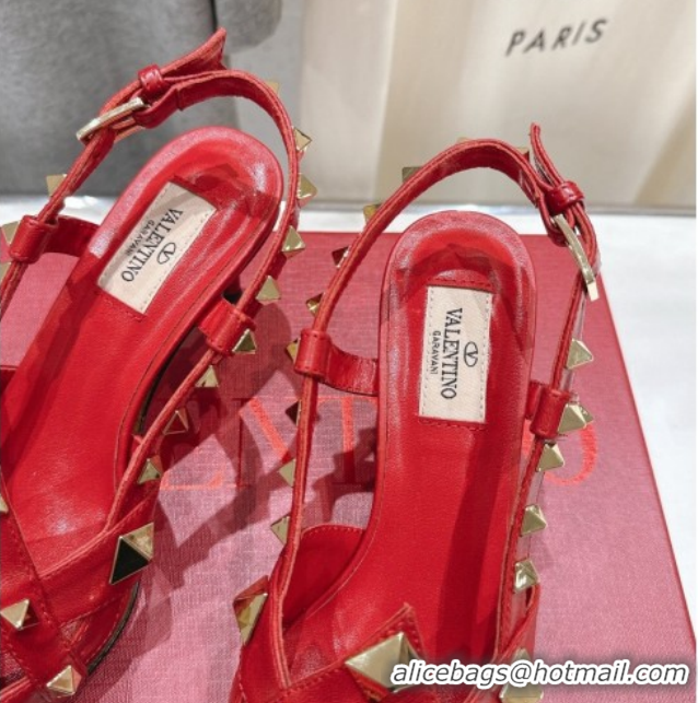 Sophisticated Valentino Studdy Slingback Pumps 6.5cm in Calfskin Leather Red 0224047