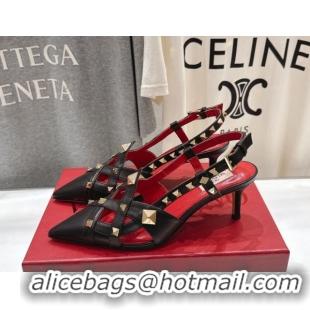 Cheap Price Valentino Studdy Slingback Pumps 6.5cm in Calfskin Leather Black 0224048