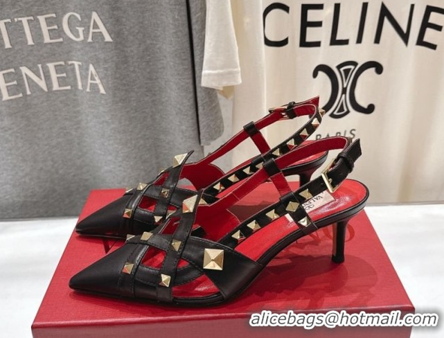 Cheap Price Valentino Studdy Slingback Pumps 6.5cm in Calfskin Leather Black 0224048