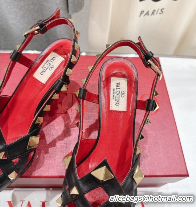 Cheap Price Valentino Studdy Slingback Pumps 6.5cm in Calfskin Leather Black 0224048