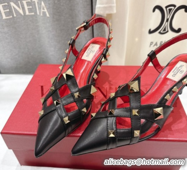 Cheap Price Valentino Studdy Slingback Pumps 6.5cm in Calfskin Leather Black 0224048