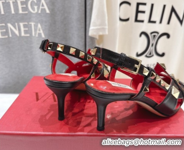 Cheap Price Valentino Studdy Slingback Pumps 6.5cm in Calfskin Leather Black 0224048