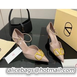 Good Product Valentino Vlogo Signature D'Orsay Pumps 8cm in Calfskin Leather Nude 0224049