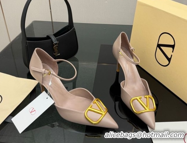 Good Product Valentino Vlogo Signature D'Orsay Pumps 8cm in Calfskin Leather Nude 0224049