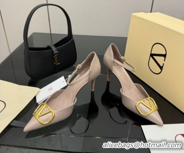 Good Product Valentino Vlogo Signature D'Orsay Pumps 8cm in Calfskin Leather Nude 0224049