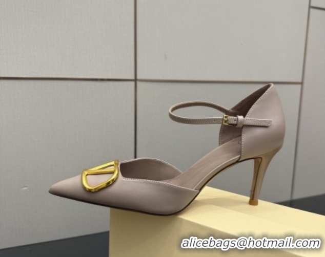 Good Product Valentino Vlogo Signature D'Orsay Pumps 8cm in Calfskin Leather Nude 0224049