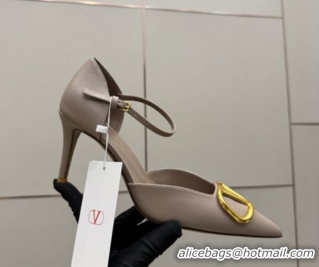 Good Product Valentino Vlogo Signature D'Orsay Pumps 8cm in Calfskin Leather Nude 0224049