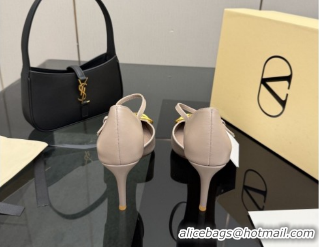 Good Product Valentino Vlogo Signature D'Orsay Pumps 8cm in Calfskin Leather Nude 0224049