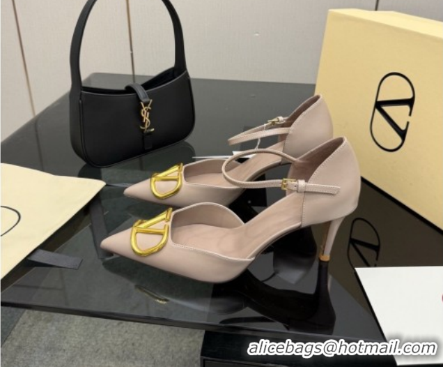 Good Product Valentino Vlogo Signature D'Orsay Pumps 8cm in Calfskin Leather Nude 0224049