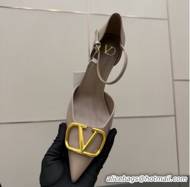 Good Product Valentino Vlogo Signature D'Orsay Pumps 8cm in Calfskin Leather Nude 0224049