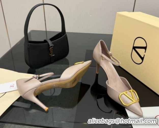 Good Product Valentino Vlogo Signature D'Orsay Pumps 8cm in Calfskin Leather Nude 0224049