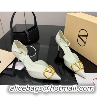 Top Grade Valentino Vlogo Signature D'Orsay Pumps 8cm in Calfskin Leather White 0224050