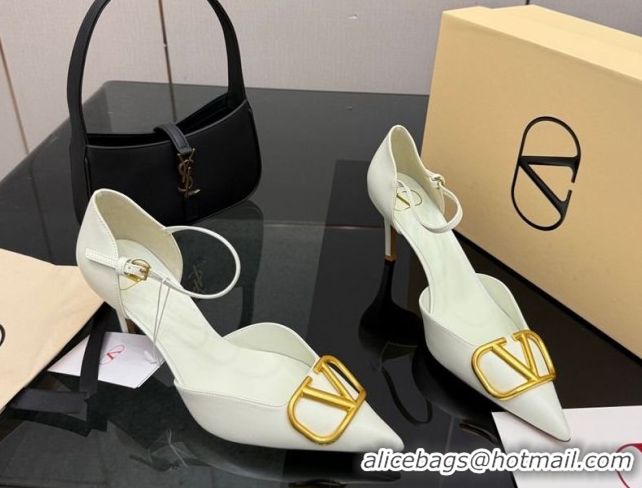 Top Grade Valentino Vlogo Signature D'Orsay Pumps 8cm in Calfskin Leather White 0224050