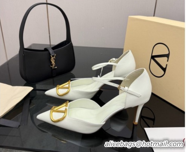 Top Grade Valentino Vlogo Signature D'Orsay Pumps 8cm in Calfskin Leather White 0224050