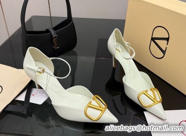 Top Grade Valentino Vlogo Signature D'Orsay Pumps 8cm in Calfskin Leather White 0224050