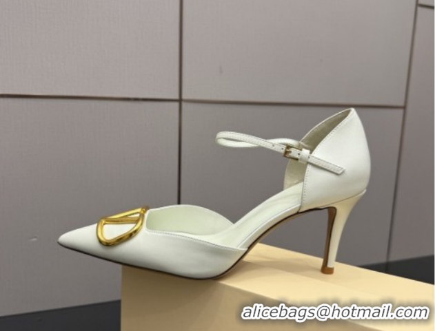 Top Grade Valentino Vlogo Signature D'Orsay Pumps 8cm in Calfskin Leather White 0224050