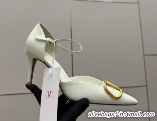 Top Grade Valentino Vlogo Signature D'Orsay Pumps 8cm in Calfskin Leather White 0224050