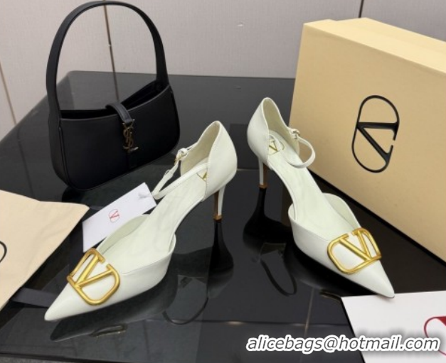 Top Grade Valentino Vlogo Signature D'Orsay Pumps 8cm in Calfskin Leather White 0224050