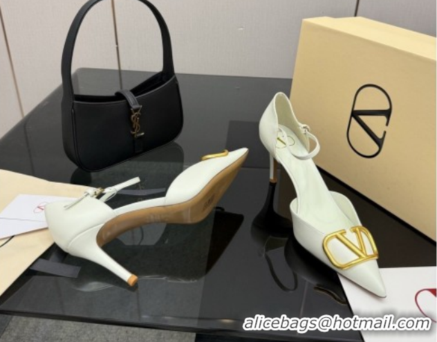 Top Grade Valentino Vlogo Signature D'Orsay Pumps 8cm in Calfskin Leather White 0224050