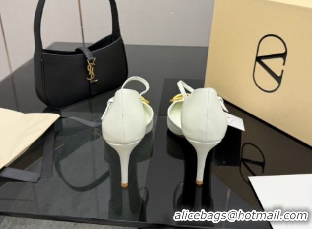 Top Grade Valentino Vlogo Signature D'Orsay Pumps 8cm in Calfskin Leather White 0224050