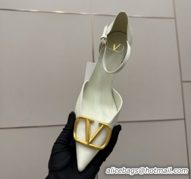 Top Grade Valentino Vlogo Signature D'Orsay Pumps 8cm in Calfskin Leather White 0224050