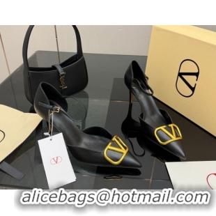 Good Quality Valentino Vlogo Signature D'Orsay Pumps 8cm in Calfskin Leather Black 0224051