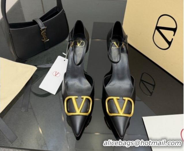 Good Quality Valentino Vlogo Signature D'Orsay Pumps 8cm in Calfskin Leather Black 0224051