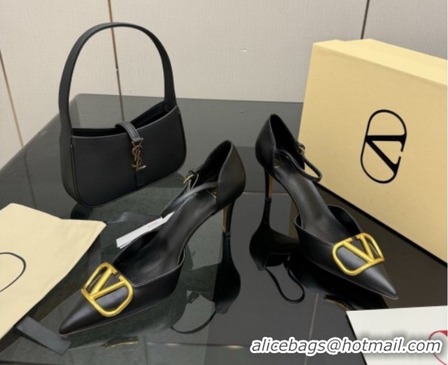 Good Quality Valentino Vlogo Signature D'Orsay Pumps 8cm in Calfskin Leather Black 0224051