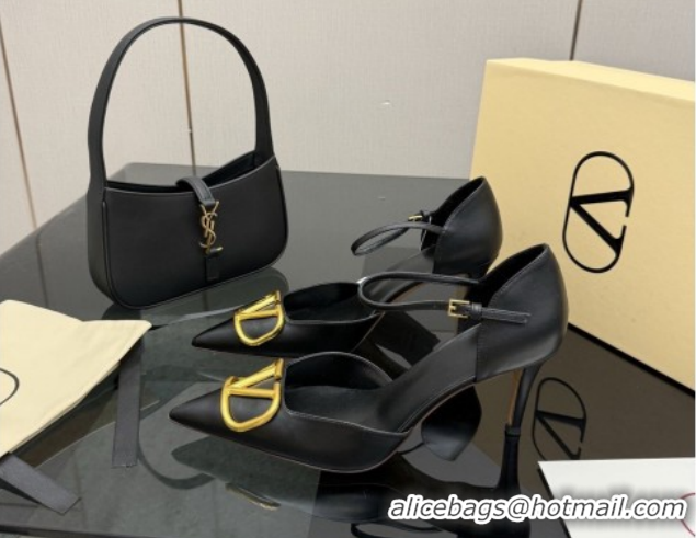 Good Quality Valentino Vlogo Signature D'Orsay Pumps 8cm in Calfskin Leather Black 0224051