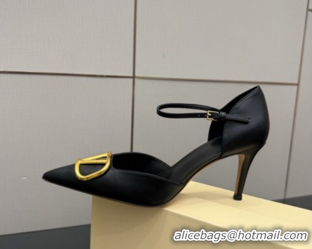 Good Quality Valentino Vlogo Signature D'Orsay Pumps 8cm in Calfskin Leather Black 0224051