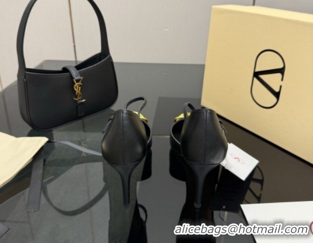 Good Quality Valentino Vlogo Signature D'Orsay Pumps 8cm in Calfskin Leather Black 0224051